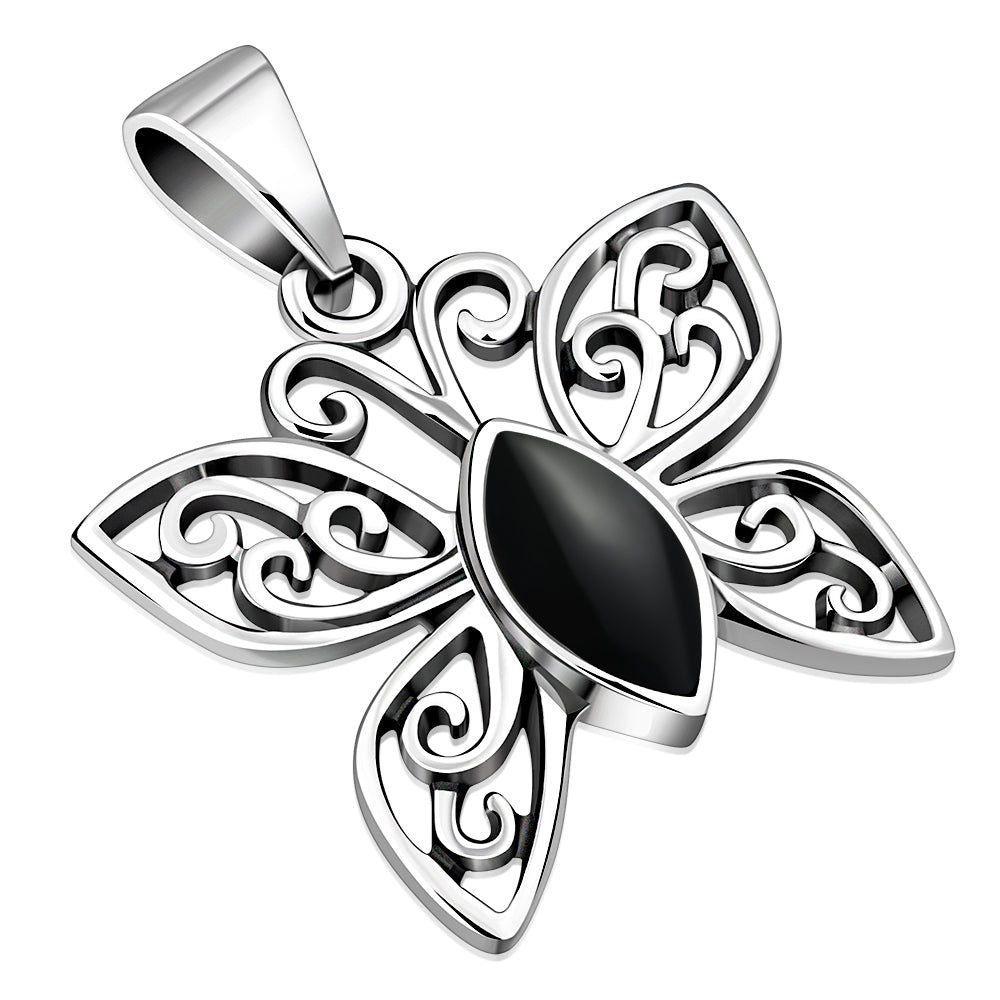 Butterfly Silver Pendant w/ Black Onyx