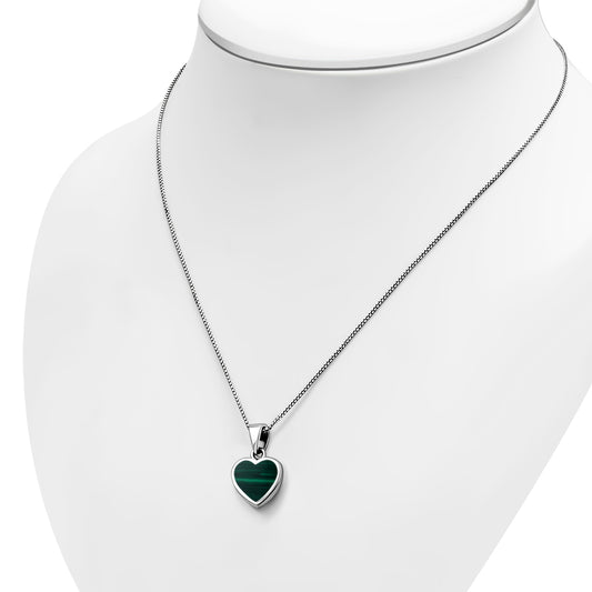 Green Malachite Heart Sterling Silver Pendant