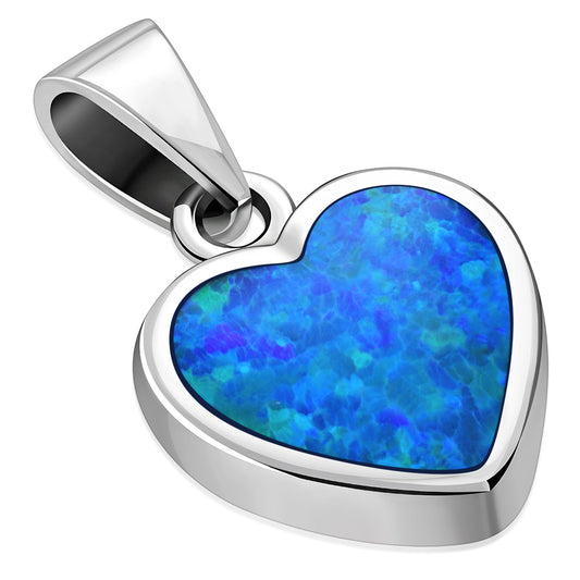 Synthetic Blue Opal Heart Silver Pendant
