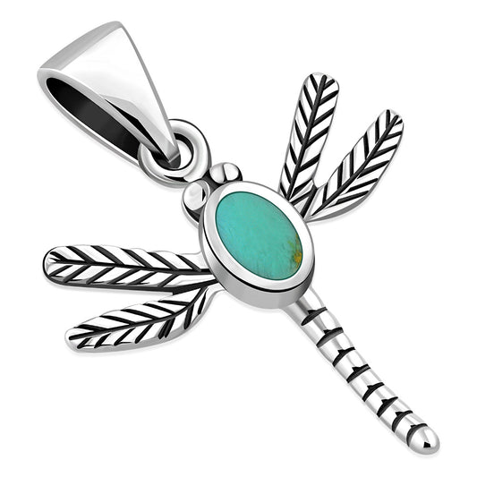 Turquoise Dragonfly Sterling Silver Pendant
