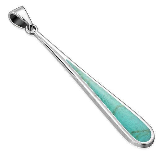 Long Turquoise Drop Sterling Silver Pendant