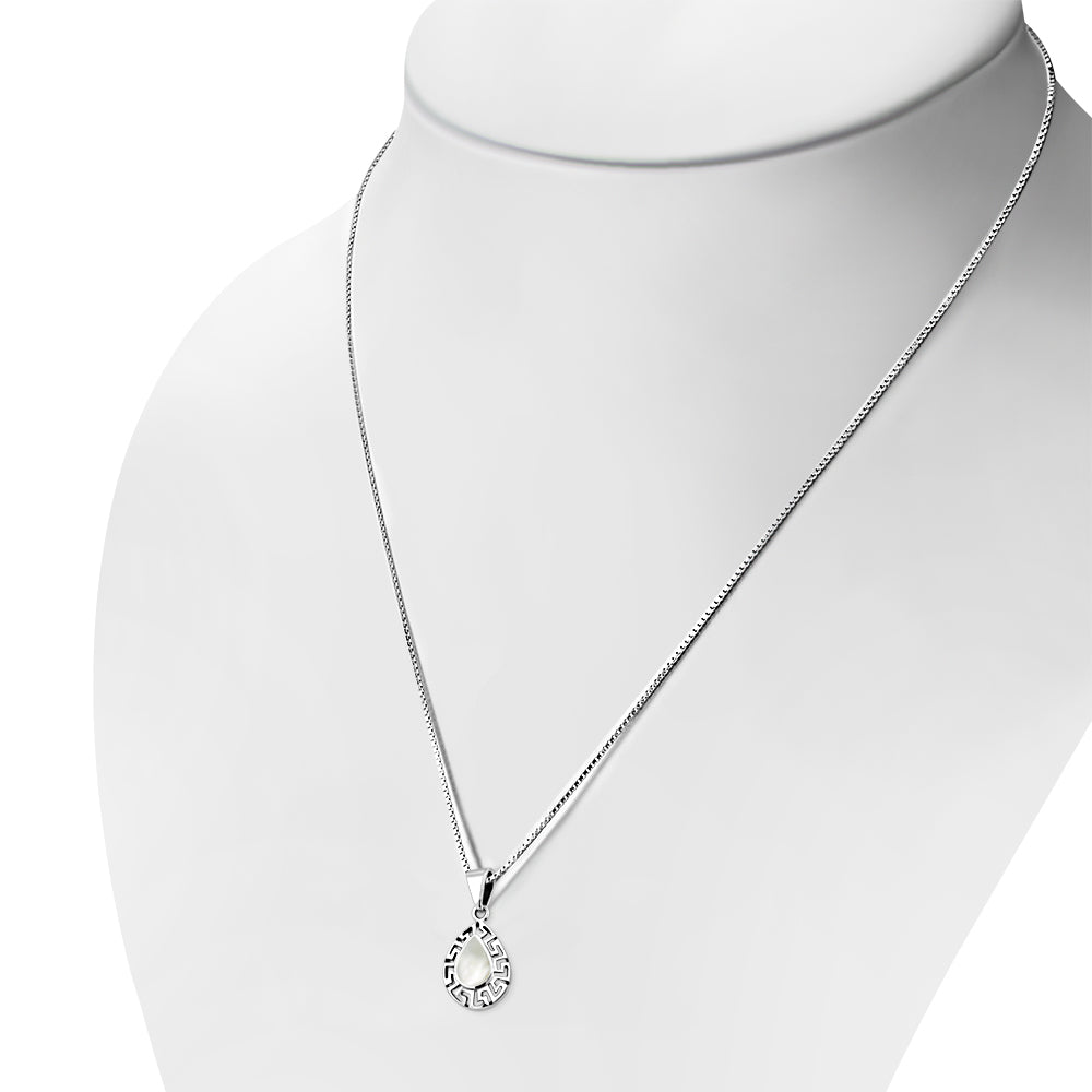 Mother of Pearl Drop Greek Key Silver Pendant