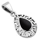 Black Onyx Drop Greek Key Silver Pendant