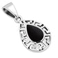 Black Onyx Drop Greek Key Silver Pendant