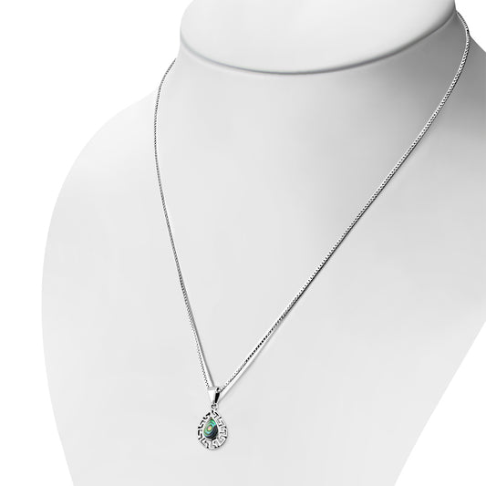 Abalone Shell Drop Greek Key Silver Pendant