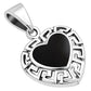 Black Onyx Heart Greek Key Silver Pendant