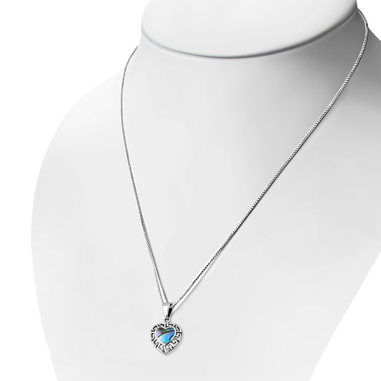 Abalone Shell Heart Greek Key Silver Pendant