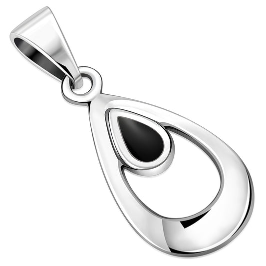 Black Onyx Drop Silver Pendant