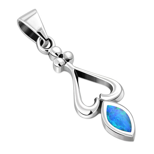 Synthetic Blue Opal Sterling Silver Heart Pendant