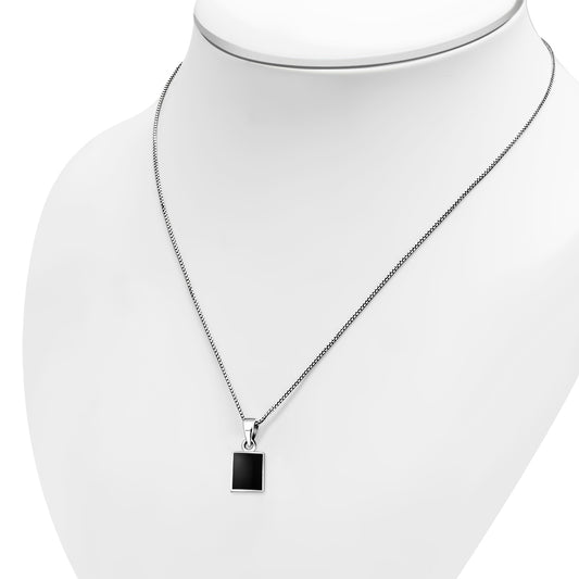 Black Onyx Rectangle Silver Pendant
