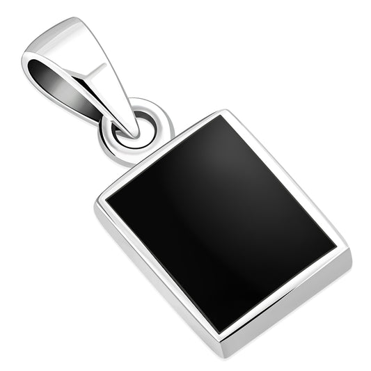 Black Onyx Rectangle Silver Pendant