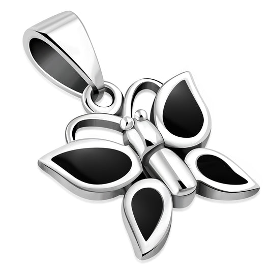 Black Onyx Butterfly Silver Pendant