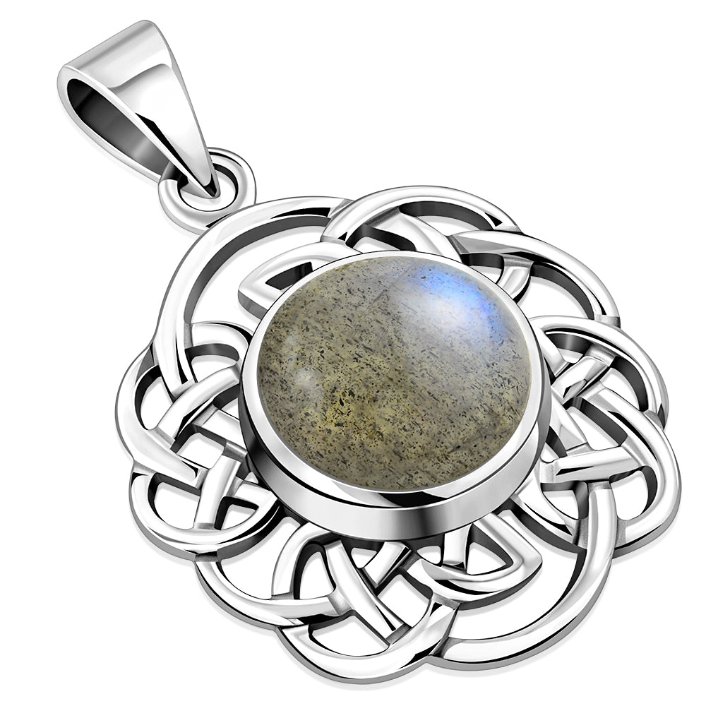 Round Celtic Knot Silver Pendant set w/ Labradorite