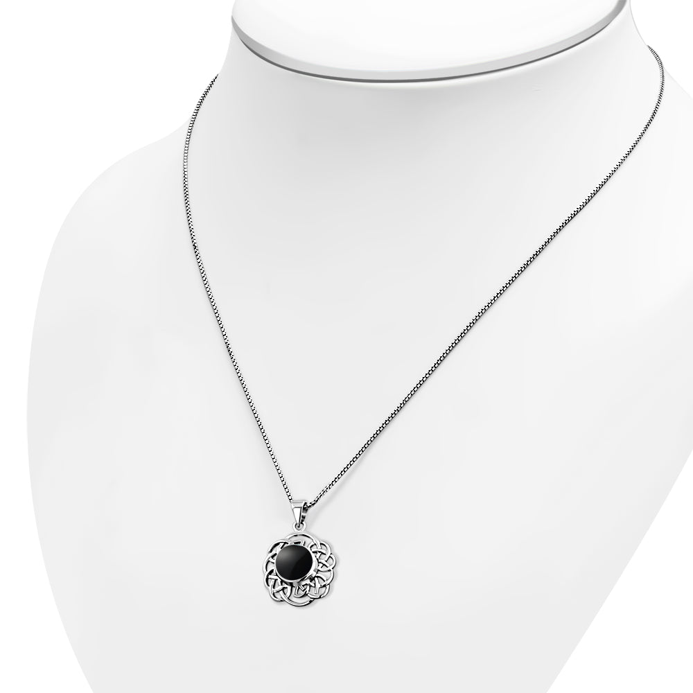 Round Celtic Knot Silver Pendant set w/ Black Onyx