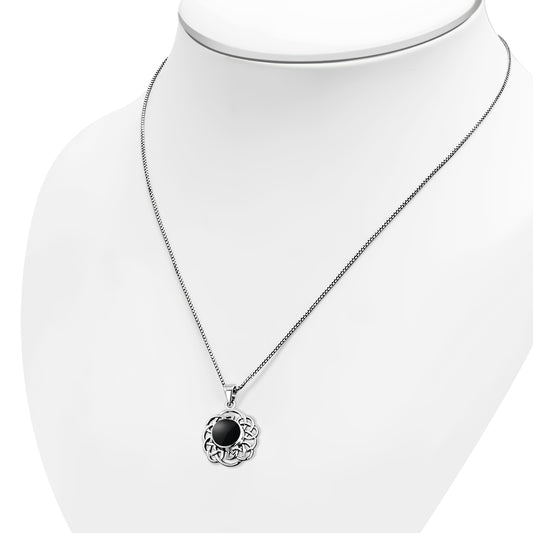 Round Celtic Knot Silver Pendant set w/ Black Onyx