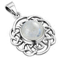 Round Celtic Silver Pendant set w/ Rainbow Moonstone
