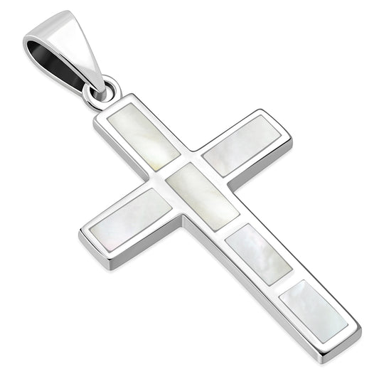 Mother of Pearl Silver Cross Pendant