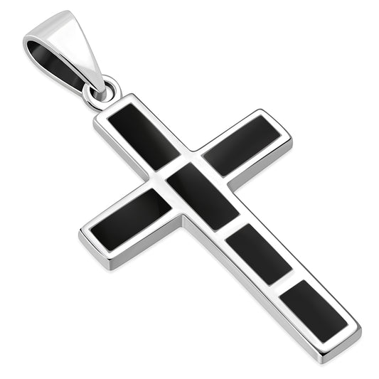 Black Onyx Silver Cross Pendant