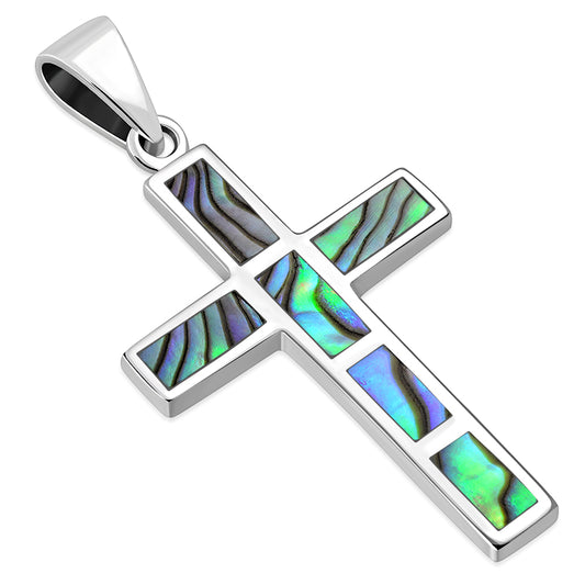 Abalone Shell Silver Cross Pendant