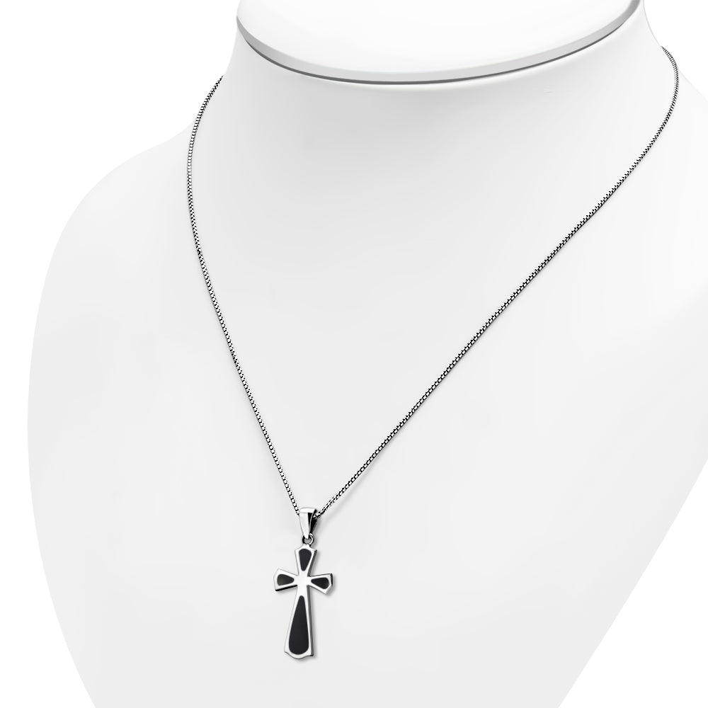 Black Onyx Cross Silver Pendant