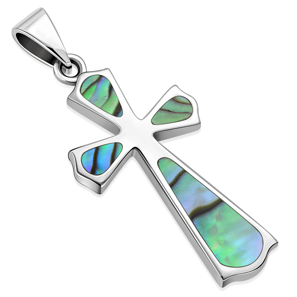 Abalone Shell Silver Cross Pendant