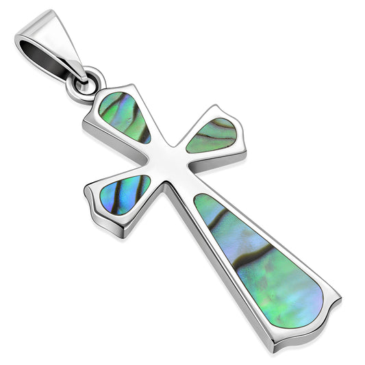 Abalone Shell Silver Cross Pendant