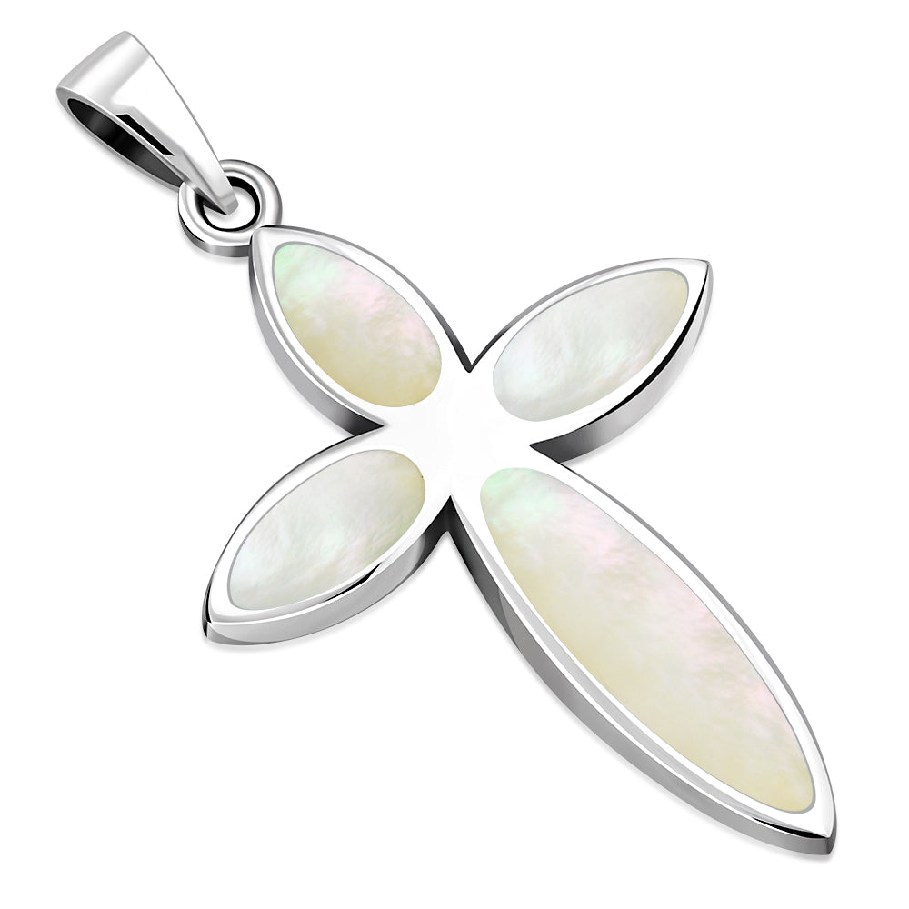 Mother of Pearl Cross Silver Pendant