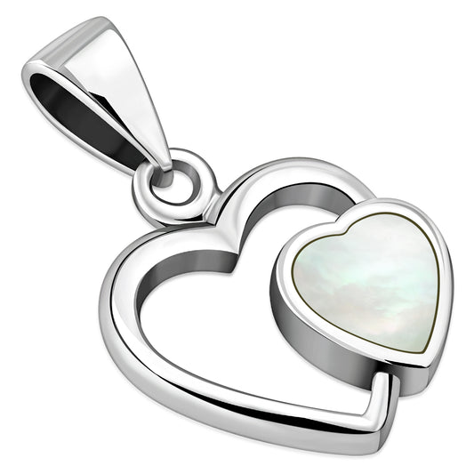 Mother of Pearl Hearts Silver Pendant