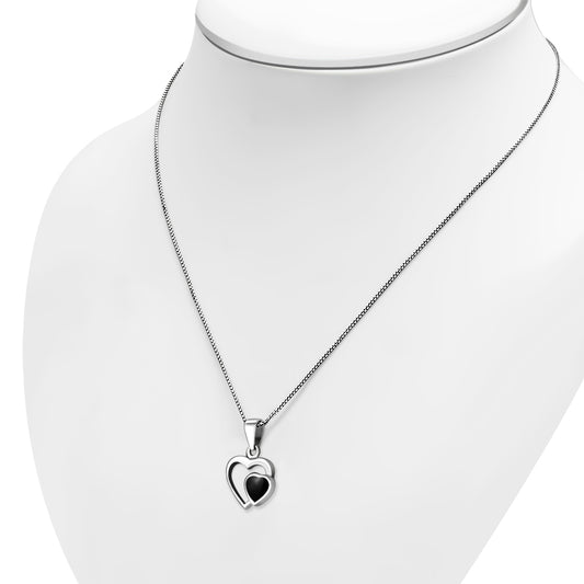 Black Onyx Hearts Silver Pendant