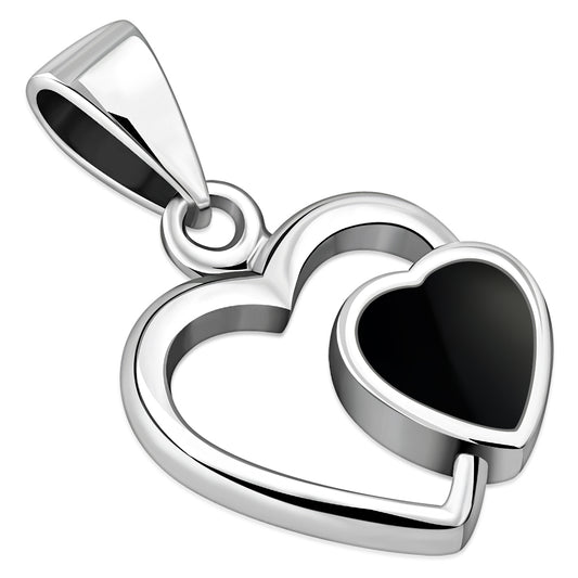 Black Onyx Hearts Silver Pendant