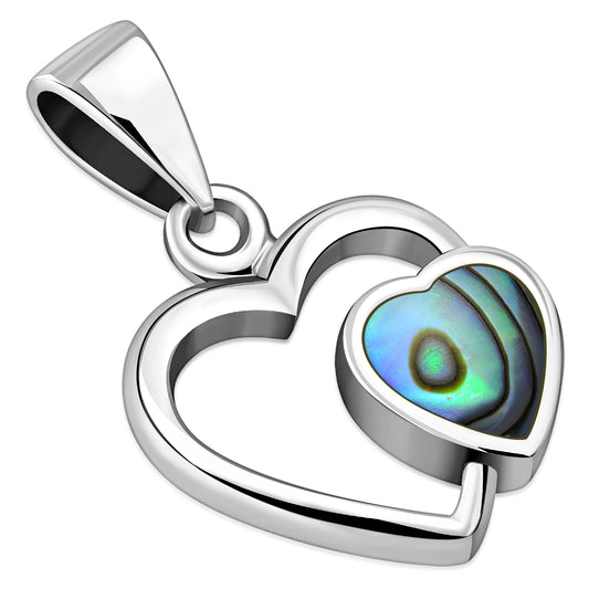 Abalone Shell Hearts Silver Pendant