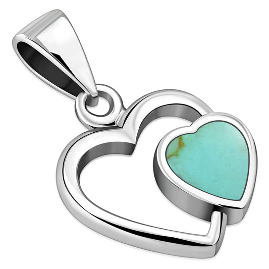 Turquoise Hearts Sterling Silver Pendant