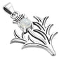 Large Scottish Thistle Silver Pendant w/ Rainbow Moonstone