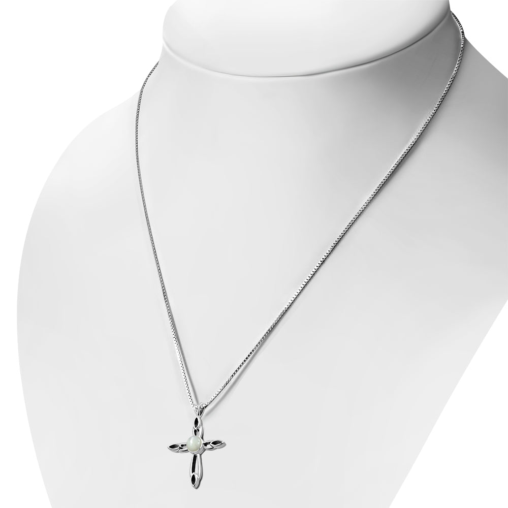 Mother of Pearl Silver Cross Pendant