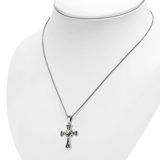 Abalone Shell Celtic Irish Trinity Knot Cross Silver Pendant