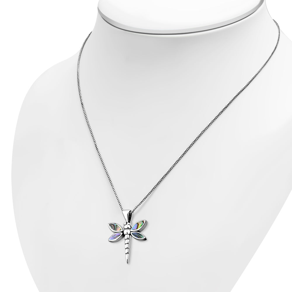 Abalone Shell Dragonfly Silver Pendant