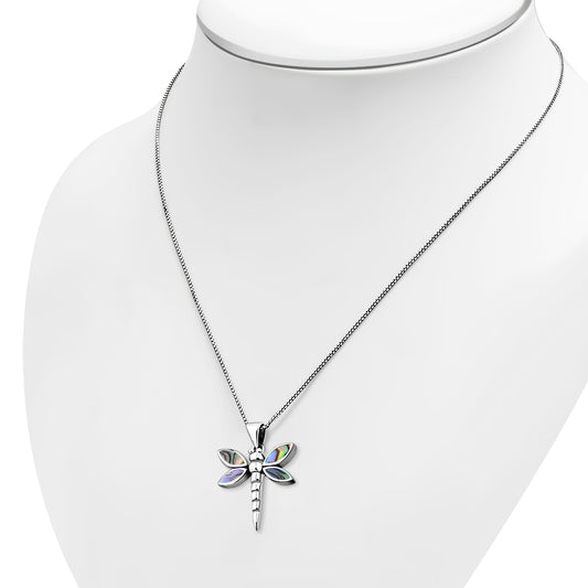 Abalone Shell Dragonfly Silver Pendant