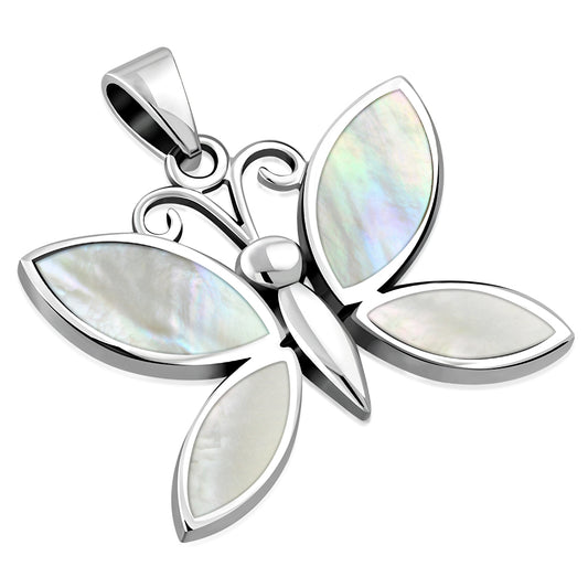 Mother of Pearl Butterfly Silver Pendant