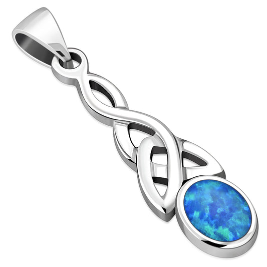 Synthetic Blue Opal Celtic Trinity Silver Pendant