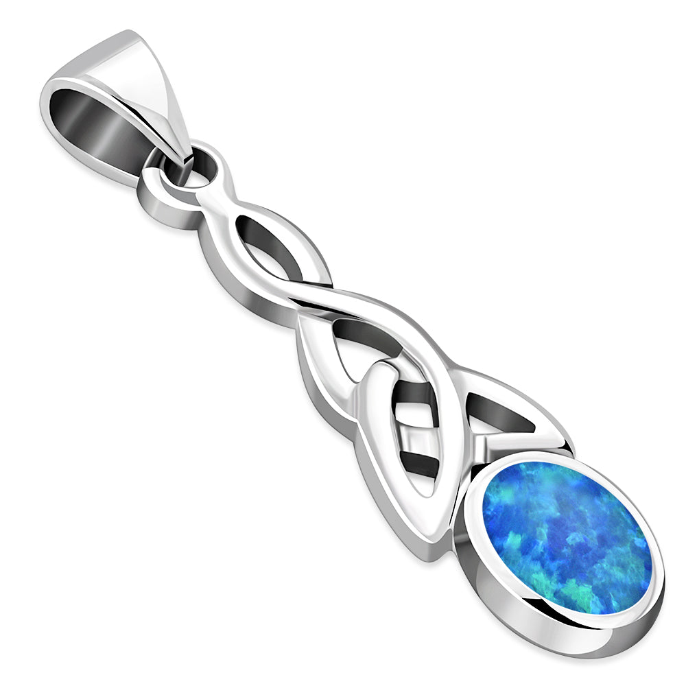 Synthetic Blue Opal Celtic Trinity Silver Pendant