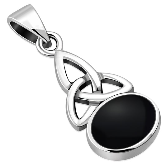 Black Onyx Celtic Trinity Sterling Silver Pendant