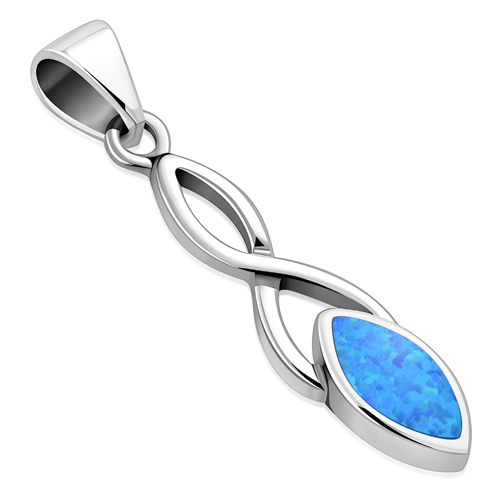 Synthetic Blue Opal Celtic Knot Silver Pendant