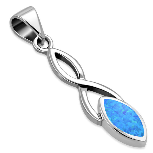 Synthetic Blue Opal Celtic Knot Silver Pendant