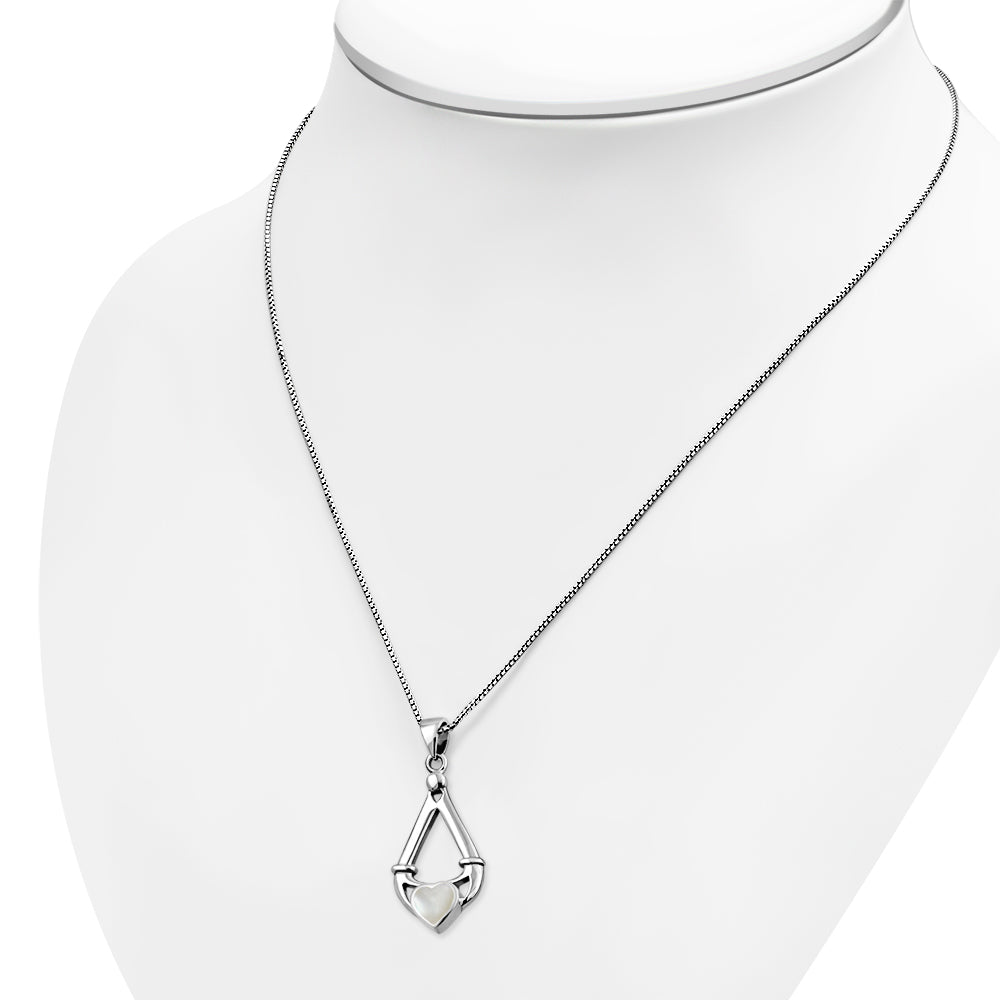 Mother of Pearl Irish Claddagh Silver Pendant