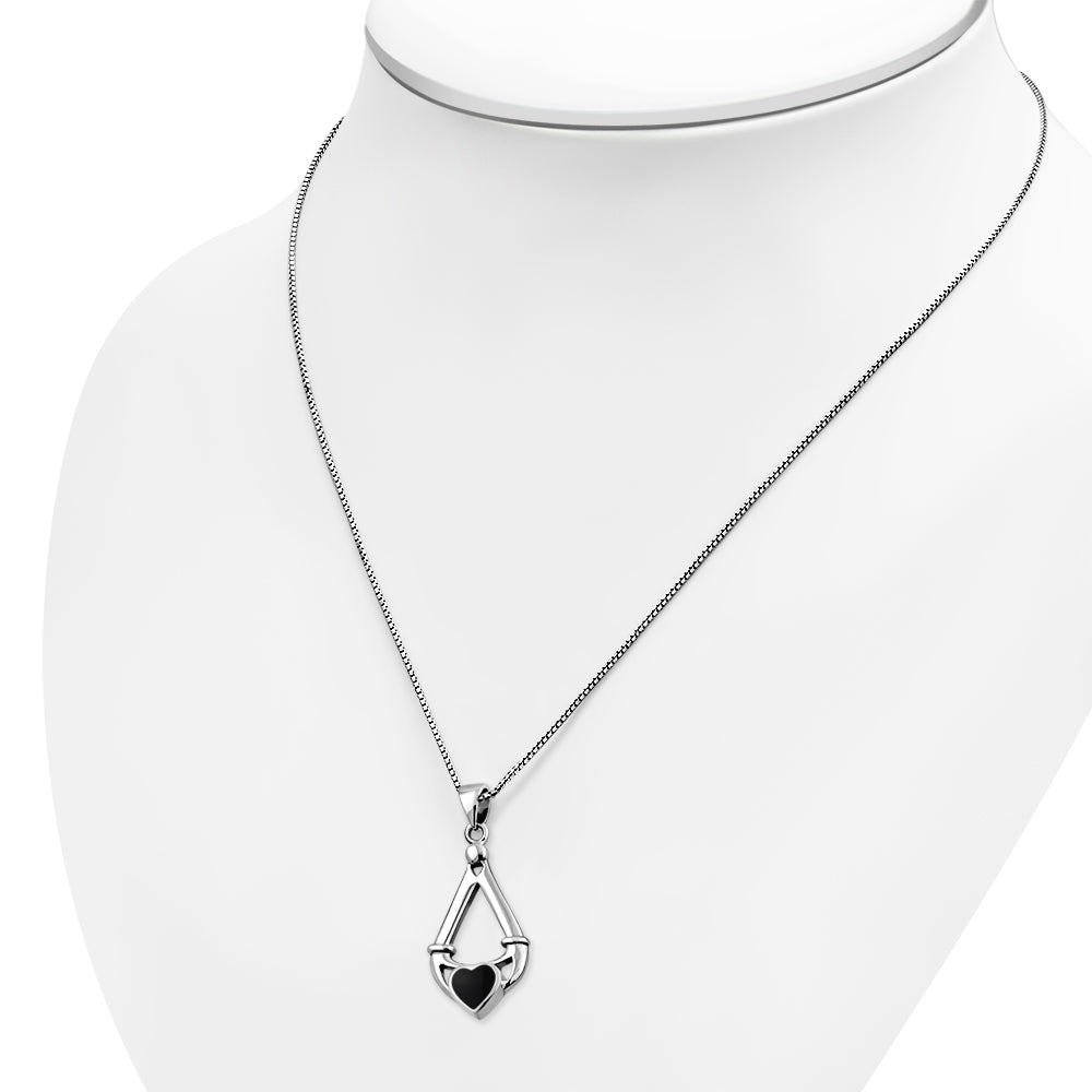 Black Onyx Irish Claddagh Silver Pendant