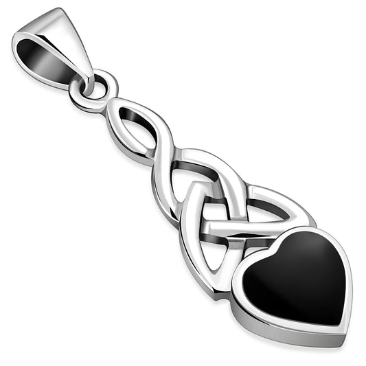 Black Onyx Heart Celtic Trinity Silver Pendant