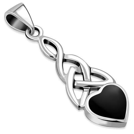 Black Onyx Heart Celtic Trinity Silver Pendant