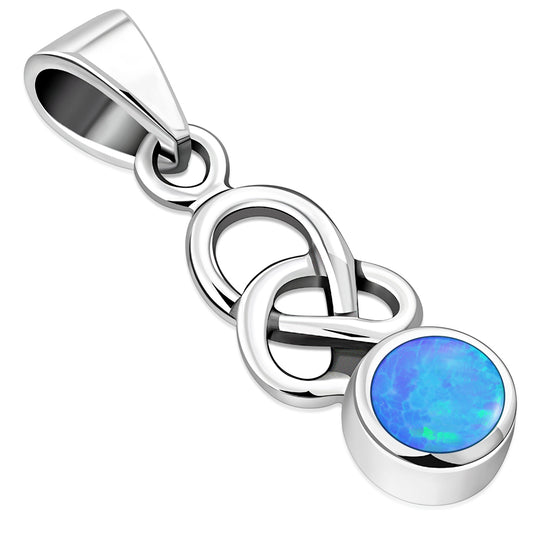 Synthetic Blue Opal Celtic Knot Silver Pendant