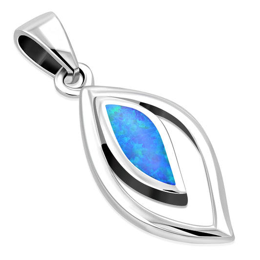 Synthetic Blue Opal Drop Silver Pendant