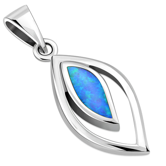 Synthetic Blue Opal Drop Silver Pendant